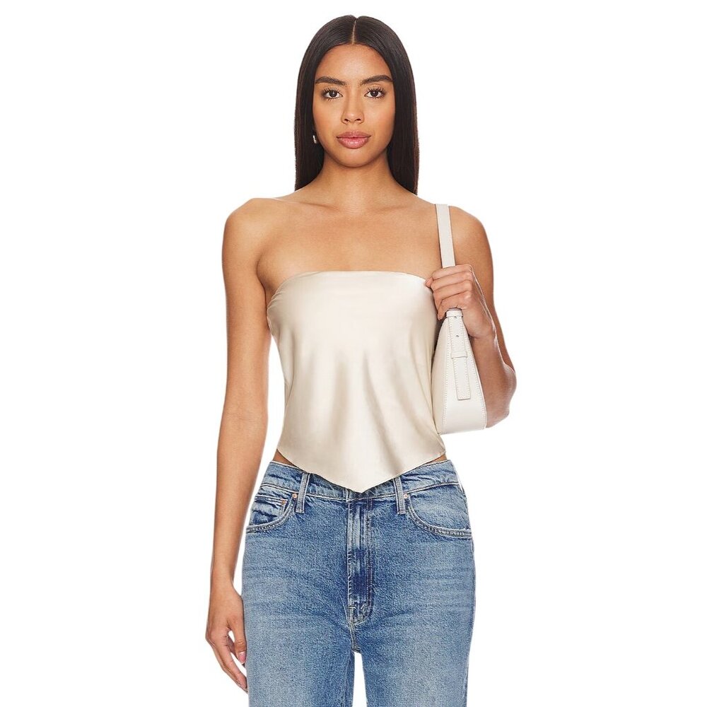 HEARTLOOM Monico Top in Oyster Medium New Womens Strapless Satin Tank